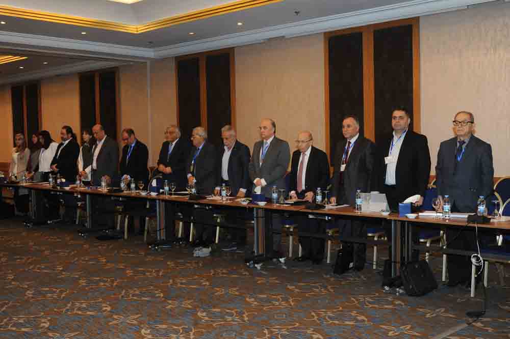Delegates standing during the session